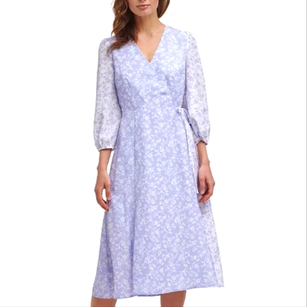 NWOT - Vince Camuto - Printed Faux-Wrap Midi Dress (Size 8)